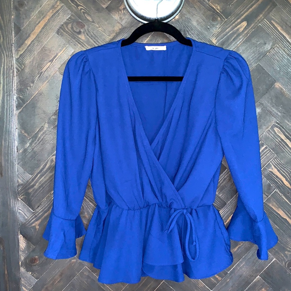 Royal blue blouse with cinched waist